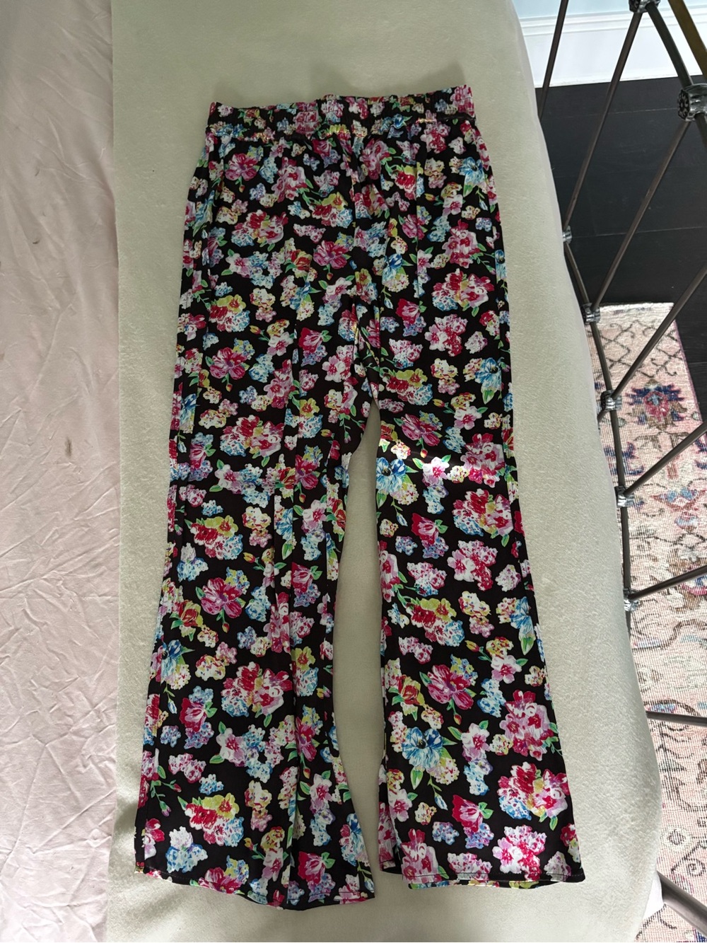 Ganni satiny black floral pants